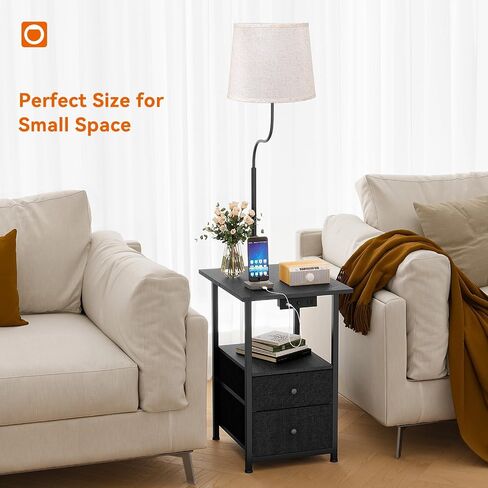 addlon Floor Lamp with Side Table, Nightstand with Charging Station, 3 Color Temperatures 9W LED Bulb, Floor Lamps for Living Room, Bedroom, Storage End Tables Living Room - Black in Saudi Arabia