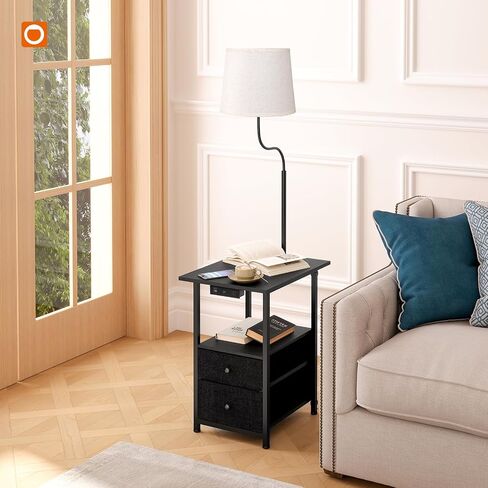 addlon Floor Lamp with Side Table, Nightstand with Charging Station, 3 Color Temperatures 9W LED Bulb, Floor Lamps for Living Room, Bedroom, Storage End Tables Living Room - Black in Saudi Arabia