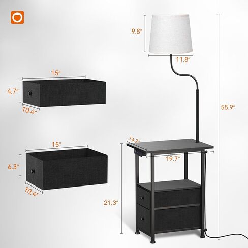 addlon Floor Lamp with Side Table, Nightstand with Charging Station, 3 Color Temperatures 9W LED Bulb, Floor Lamps for Living Room, Bedroom, Storage End Tables Living Room - Black in Saudi Arabia