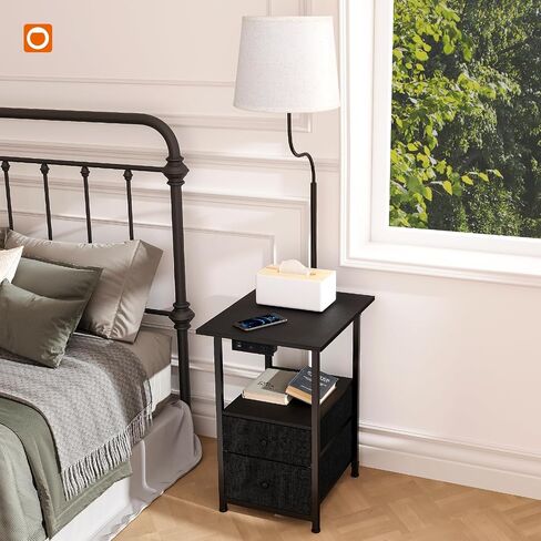 addlon Floor Lamp with Side Table, Nightstand with Charging Station, 3 Color Temperatures 9W LED Bulb, Floor Lamps for Living Room, Bedroom, Storage End Tables Living Room - Black in Saudi Arabia