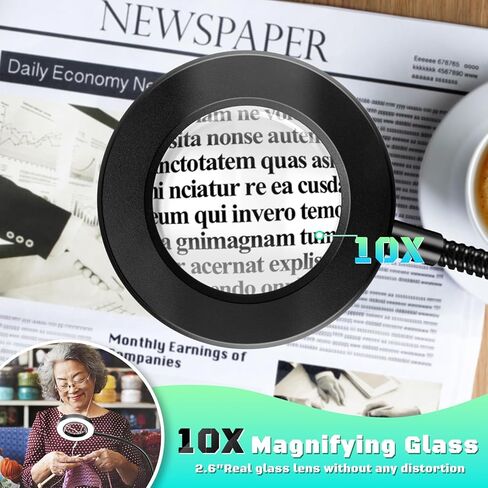 عدسة مكبرة 10X مع ضوء، مشبك على Mganifier مع ضوء، 48 عدسة مكبرة للمكتب مع مشبك، 3 أوضاع مصابيح مكبرة قابلة للتعتيم لأعمال السرير والحرف اليدوية لإصلاح المجوهرات in Kuwait