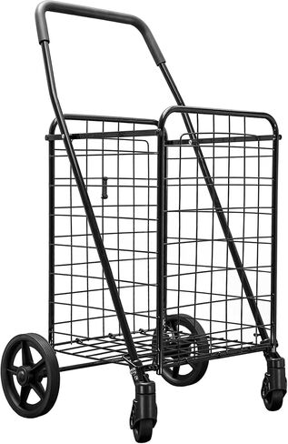 عربة تسوق قابلة للطي بعجلات 360 درجة باللون الأسود (سلة مزدوجة) in Kuwait