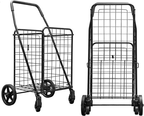 عربة تسوق قابلة للطي بعجلات 360 درجة باللون الأسود (سلة مزدوجة) in Kuwait