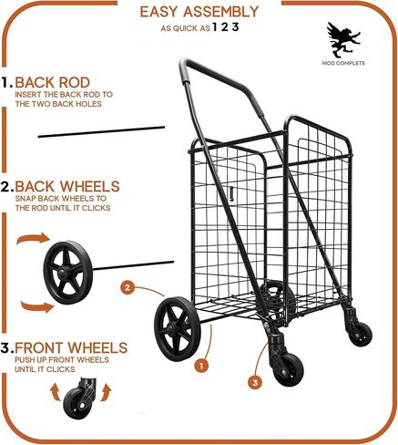 عربة تسوق قابلة للطي بعجلات 360 درجة باللون الأسود (سلة مزدوجة) in Kuwait