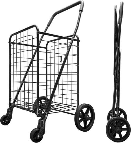 عربة تسوق قابلة للطي بعجلات 360 درجة باللون الأسود (سلة مزدوجة) in Kuwait