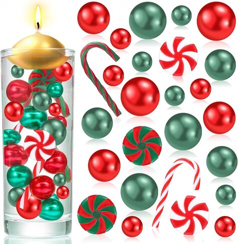 NOTCHIS Christmas Vase Fillers Floating Beads, Highlight Pearls Bead for Christmas Decorations Indoor, Floating Candles Centerpieces (Green and Red) in Saudi Arabia