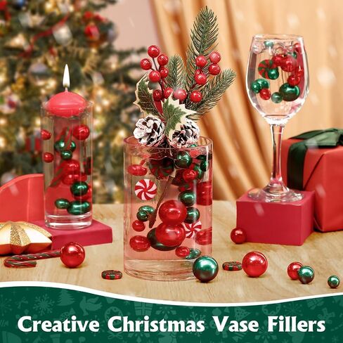 NOTCHIS Christmas Vase Fillers Floating Beads, Highlight Pearls Bead for Christmas Decorations Indoor, Floating Candles Centerpieces (Green and Red) in Saudi Arabia