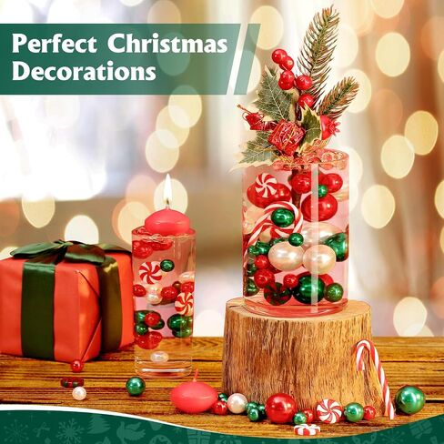 NOTCHIS Christmas Vase Fillers Floating Beads, Highlight Pearls Bead for Christmas Decorations Indoor, Floating Candles Centerpieces (Green and Red) in Saudi Arabia