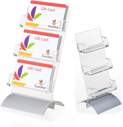 Premium Business Card or Gift Card Holder Display for Tabletop 3-Pocket, Slant Back – Silver in Saudi Arabia