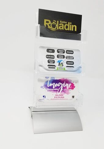 Premium Business Card or Gift Card Holder Display for Tabletop 3-Pocket, Slant Back – Silver in Saudi Arabia