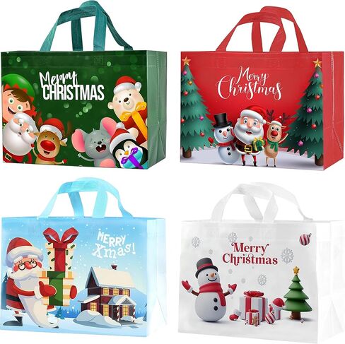 16PCS Christmas Gift Bags,Christmas Tote Bags with Handles, Christmas Treat Bags, Multifunctional Non-Woven Christmas Bags for Gifts Wrapping Shopping, Xmas Party Supplies, 13"×9.8"×6.6" in Saudi Arabia