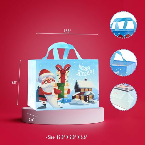 16PCS Christmas Gift Bags,Christmas Tote Bags with Handles, Christmas Treat Bags, Multifunctional Non-Woven Christmas Bags for Gifts Wrapping Shopping, Xmas Party Supplies, 13"×9.8"×6.6" in Saudi Arabia