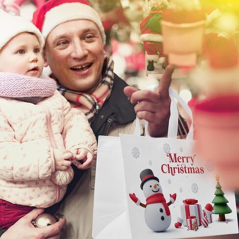 16PCS Christmas Gift Bags,Christmas Tote Bags with Handles, Christmas Treat Bags, Multifunctional Non-Woven Christmas Bags for Gifts Wrapping Shopping, Xmas Party Supplies, 13"×9.8"×6.6" in Saudi Arabia