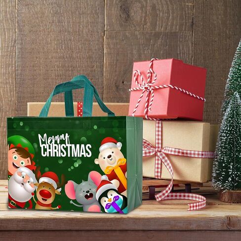 16PCS Christmas Gift Bags,Christmas Tote Bags with Handles, Christmas Treat Bags, Multifunctional Non-Woven Christmas Bags for Gifts Wrapping Shopping, Xmas Party Supplies, 13"×9.8"×6.6" in Saudi Arabia