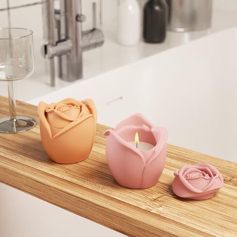 BOOWAN NICOLE Rose Candle Vessels with Lid Silicone Molds & Candle Refill Silicone Molds, Candle Jar Silicone Mould for Jesmonite Concrete Cement Mother’ Day Gifts (SH1068) in Kuwait