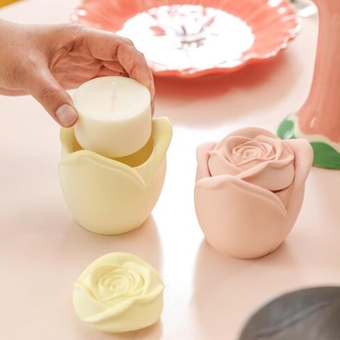 BOOWAN NICOLE Rose Candle Vessels with Lid Silicone Molds & Candle Refill Silicone Molds, Candle Jar Silicone Mould for Jesmonite Concrete Cement Mother’ Day Gifts (SH1068) in Kuwait