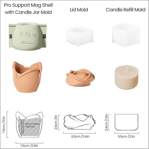 BOOWAN NICOLE Rose Candle Vessels with Lid Silicone Molds & Candle Refill Silicone Molds, Candle Jar Silicone Mould for Jesmonite Concrete Cement Mother’ Day Gifts (SH1068) in Kuwait