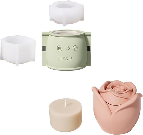 BOOWAN NICOLE Rose Candle Vessels with Lid Silicone Molds & Candle Refill Silicone Molds, Candle Jar Silicone Mould for Jesmonite Concrete Cement Mother’ Day Gifts (SH1068) in Kuwait