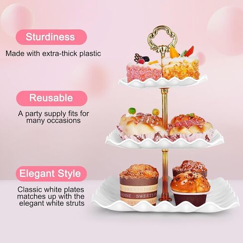 5 Pcs Dessert Table Display Set - 2 Pcs 3-Tier Dessert Display Stands & 3 Pcs Serving Tray - Dessert Trays for Tea Parties,Birthdays & Baby Showers in Saudi Arabia