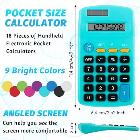 Pocket Size Student Function Calculator Basic Solar Battery Calculator Bulk Mini Colorful Calculator for Student Kids School Home Office Desktop Accounting Tools (18 Pieces) in Kuwait