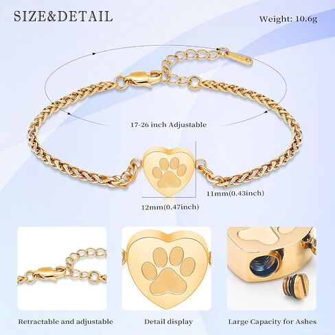 Heart Urn Bracelet for Ashes Pet Paw Cremation Bracelet for Pets Ashes Dog Memorial Bracelet for Ashes Paw Print Cremation Bangle Jewelry Urn Bracelet for Women in Saudi Arabia