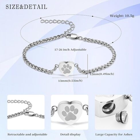 Heart Urn Bracelet for Ashes Pet Paw Cremation Bracelet for Pets Ashes Dog Memorial Bracelet for Ashes Paw Print Cremation Bangle Jewelry Urn Bracelet for Women in Saudi Arabia