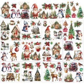 arricraft 12 Sheets Christmas Rub on Transfers for Crafts and Furniture, Santa Claus Penguin Elk Snowman Rub on Transfer Stickers PVC Rub on Decal for DIY Home Window Wood Decor, 5.5x5.5inch(14x14cm)