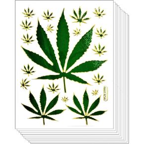 Stickers Pack 10 Sheets Weed Cannabis Marijuana Hemp Green Leaf Cartoon Stickers Craft Scrapbooking Book Album Card Diary Calendars Planner Decoration Art Decal for Kid and Adult (06)