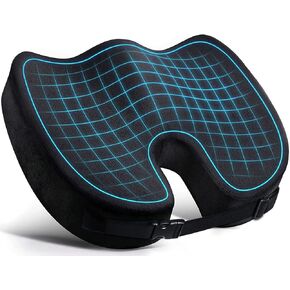 وسادة مقعد مريحة معززة - شبكة مسامية ووسادة مقعد من الإسفنج الذكي لتخفيف آلام عظم الذيل - قاعدة غير قابلة للانزلاق، السيارة، الكرسي المتحرك، وسائد كرسي المكتب (غطاء مخملي، أسود) in Kuwait