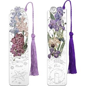 4 PCS Metal Bookmarks with Tassel, Iris, Violet, Tulip, Lily of The Valley Bookmark, Pretty Bookmarks for Women, Very Beautiful Bookmark, Metal Bookmarks Gifts, Graduation Gift(062-2)