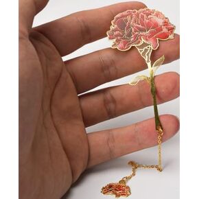 1Pc Red Carnation Metal Bookmarks with Chain,Hollow Lotus Flower Design Bookmark,Book Covers and Book Accessories,Gift for Readers,Best Friend,Teacher,Girls,Bookmarks,Office and School Supplies