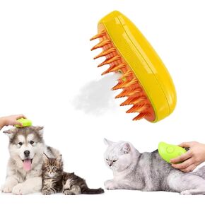 Steamy Cat Brush 3-in-1 Multifunctional Pet Grooming Brush: Massage, Detangling and Hair Removal for Cats and Dogs (Yellow)