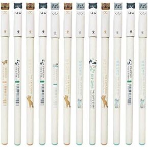 Sencoo 12 pack Black Gel Ink Pens Cute Cat Pens 0.38mm Kawaii Students Gift School Prize Boy and Girl Birthday Present