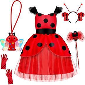 INNOCHEER Ladybug Dress Costume for Girls, Ladybug Costume Toddler Halloween Birthday Dress Up Pretend Play for Kids 2-10