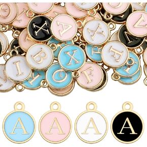 104PCS Letter Charm for Jewelry Making, 4 Sets A-Z Alphabet Charm Double-Side Enamel Initial Letter Charms for Necklace Bracelet Earring DIY Craft Jewelry Making