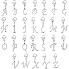 SUPERFINDINGS 304 Stainless Steel Letter Pendant Charms Letter A to Z Lobster Claw Clasps Charms Mini Alphabet Bracelet Necklace Pendants for DIY Keychain Jewelry Making