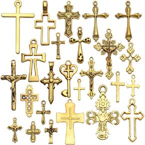 BronaGrand 25 Pieces Mixed Crosses Charms Pendants Jewelry Findings for Making Bracelet and Necklace
