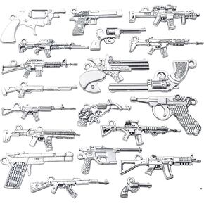20pcs Antique Silver Plated Mixed Pistol Revolver Submachine Gun Charms Alloy Weapon Charms Pendants DIY for Necklace Bracelet Jewelry Making Accessory