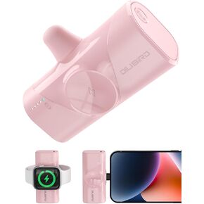 DILIBIRD Small Portable Charger 5000mAh, Mini Nano Power Bank Ultra-Compact Charging Battery Compatible with iWatch, and iPhone 15/15 Pro / 15 Plus / 15 Pro Max, Built-in USB-C Cable (Green)