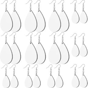 24 Pieces Sublimation Earring Blanks Sublimation Blanks Wooden Teardrop Earring Pendant with Earring Hooks DIY Earrings Kit for Women Jewelry Making Craft Include 2 Sizes