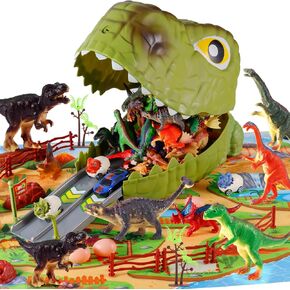 Dinosaur Toys for Kids 3-5 4-7, 4-in-1 Dinosaur Carrier Track Toys for Boys, Jurassic Realistic Dino Figures Set, Dinosaur Eggs Ejection Cars,Christmas Birthday Gifts for Kids Boys 3 4 5 6 7 Years Old