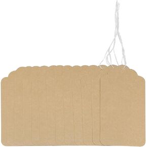 علامات فارغة من ورق كرافت من ZUFECY، 100 قطعة من العلامات القابلة للكتابة مع خيط، ملصق عرض من الدانتيل لبطاقات الأسعار والحرف اليدوية للعطلات 4 * 2 بوصة in Kuwait