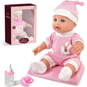 12'' Baby Doll for Toddlers 1-3, Baby Doll Set with Accessories includes Pink Clothes, Pacifier, Feeding Bottle, Blanket, First Doll Playset Toy in Gift Box for Girls Kids 1 2 3 4 5 6+ Years Old