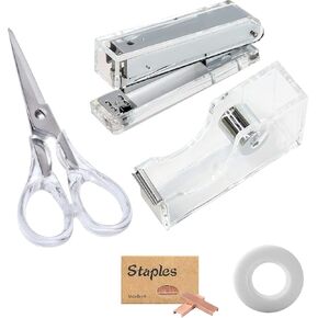 Buqoo Black Gold Office Supplies Acrylic Stapler and Tape Dispenser Set 1-Inch Core Tape Holer 6.3 Inches Fabric Scissors Acrylic Stapler Desktop School Supplies kit