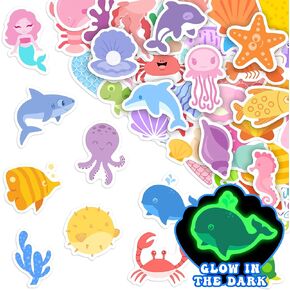 50 Pcs Colorful Rainbow Water Bottle Stickers for Kids, Glow in The Dark Aesthetic Rainbow Waterproof Vinyl Laptop Decals, Rainbow Stickers Pack for Phone Case Scrapbook Luggage Diary Desk