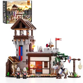 FUNWHOLE Medieval Training-Ground Lighting Building-Bricks Set - Creator Castle with 5 Medieval Soldier Minifigures Collectible Display Set 964 Pcs for Adults and Teen