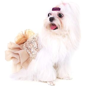Dog Dress Pet Small Dog Clothes Sequin Silky Puppy Costume Dog Princess Elegant Skirt Wedding Costume for Small Medium Dog Cat, Summer Apparel( Gold S)