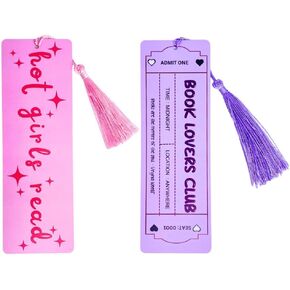 2PC Cute Bookmarks for Women with Tassel | Funny Pink Purple Girly Laminated Pretty Book Mark Set Unique for Planner Journal Page Hot Girls Read Book Lovers Club Gifts for Book Lovers Girls