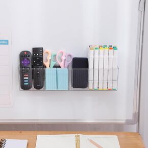 2 Pack Whiteboard Marker Holder for Home Office, Clear Magnetic Cup Holder for Dry Erase Marker, Remote Control, Cards, Locker Accessories, Refrigerator, Adhesive Bathroom Supplies Organizer