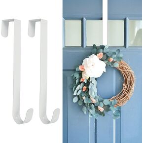 12 in Wreath-Hanger for Front Door, 2 pcs Door-Wreath-Hanger-Clear Over The Door Hooks，Non-Scratch-Door-Hanger Hook for Easter Christmas Halloween Fall Wreath Decorations，Welcome Sign for Front Door